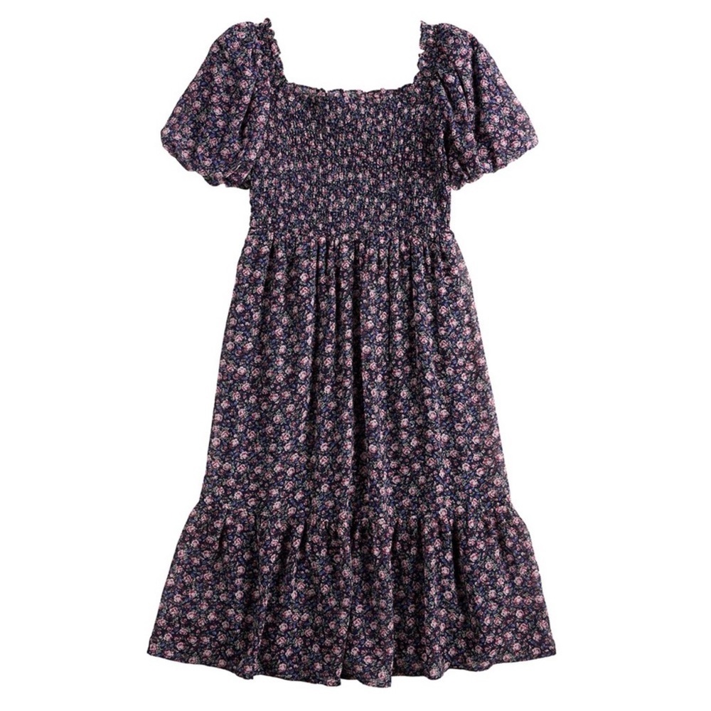 LC Lauren Conrad NEW Puff Sleeve Floral Print Smocked Midi Dress Sz 4X